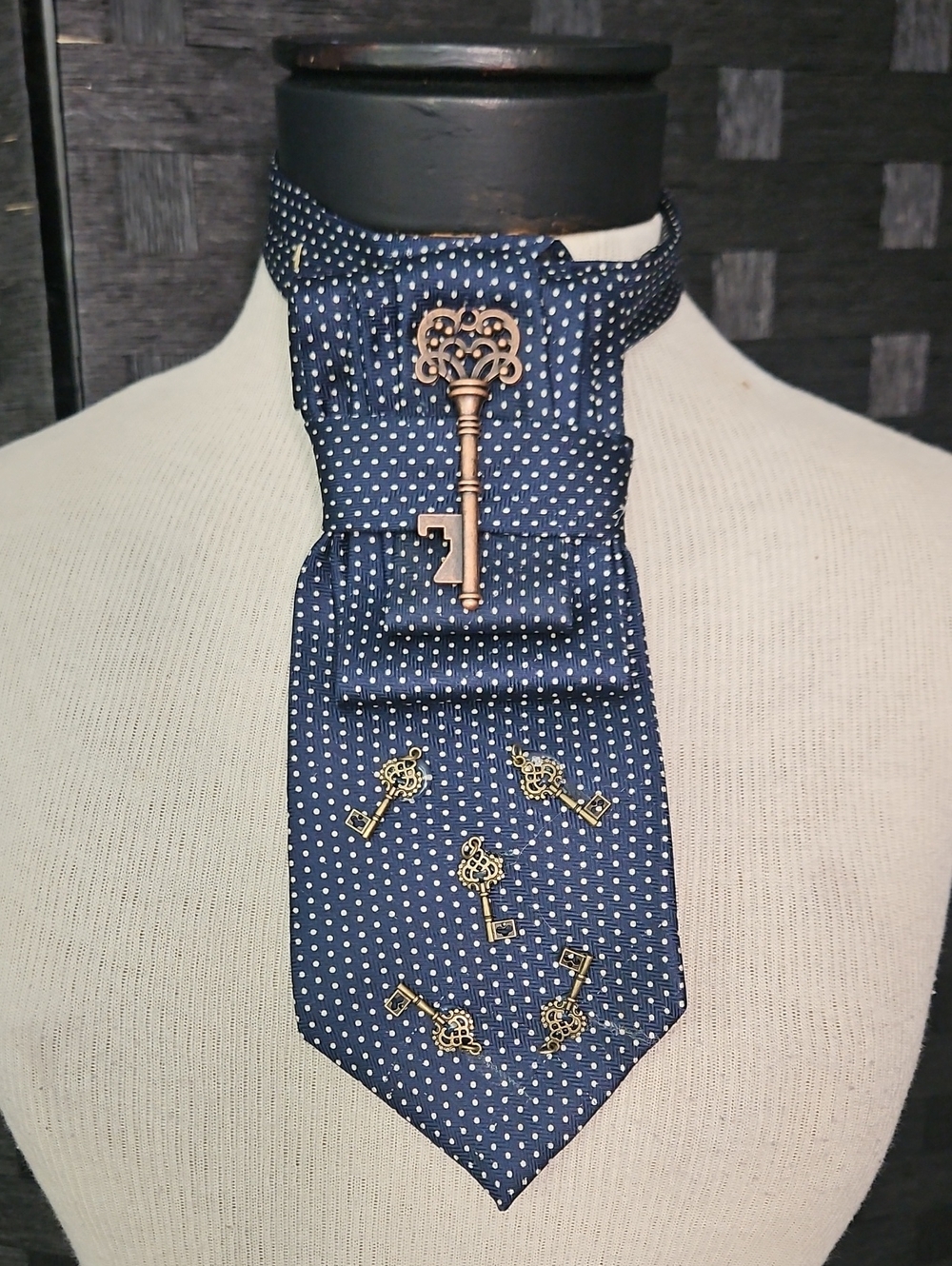 Keys To My Heart Picone Silk Polka Dot Navy Blue Statement Tie